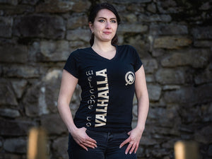 Damen V-Neck Luxury Shirt Welcome to Valhalla – kurzarm aus Bio-Baumwolle